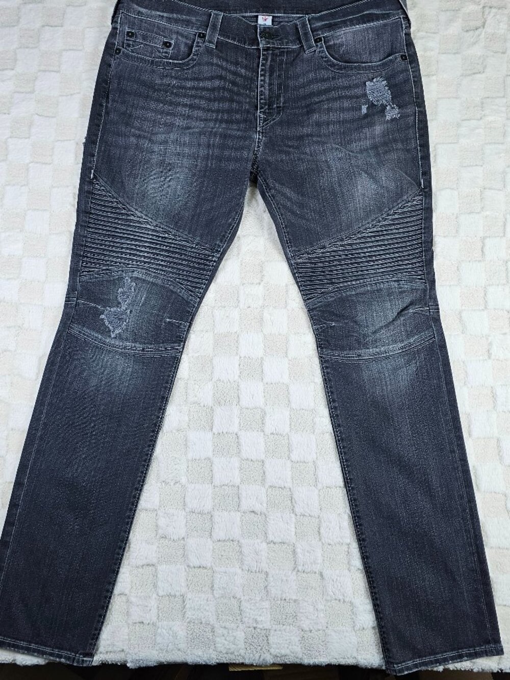 True Religion Men's Black Jeans 38 X 33 Leg Detailing Distressed